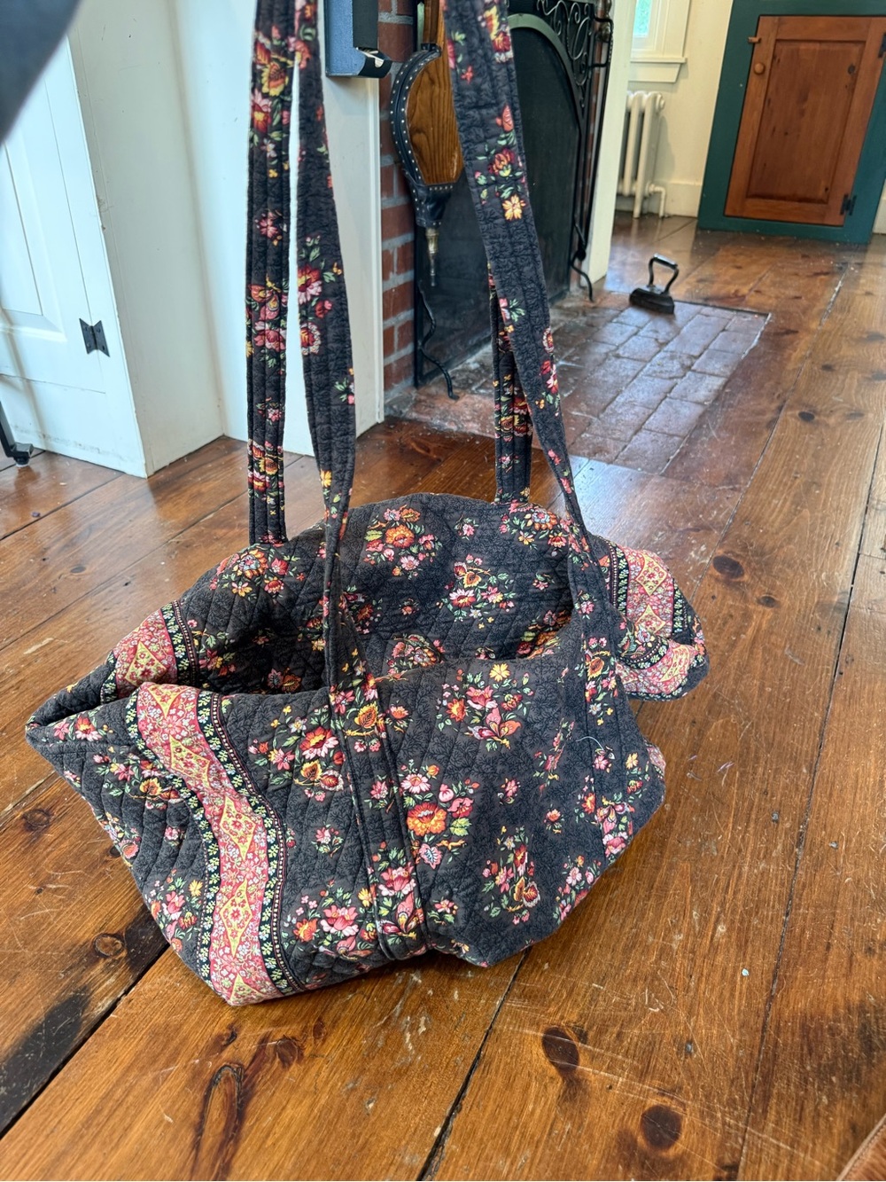 Vintage Chocolat Brown Vera Bradley Quilted Floral Tote Bag in Black and Pink
